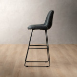 Hand-Stitched Tall Leather Bar Chair - Midnight - 3