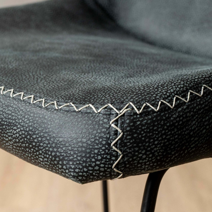 Hand-Stitched Tall Leather Bar Chair - Midnight - 5