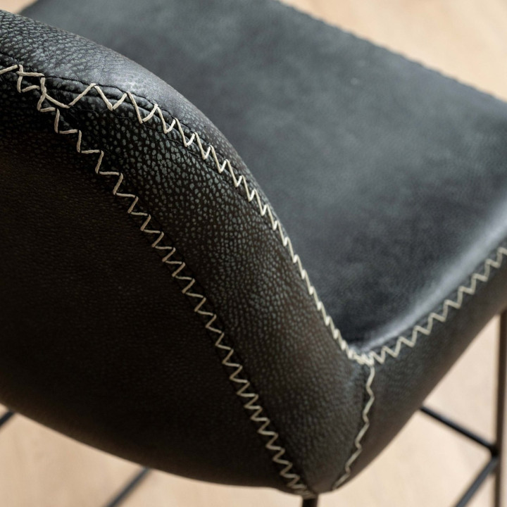 Hand-Stitched Tall Leather Bar Chair - Midnight - 6
