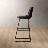 Hand-Stitched Tall Leather Bar Chair - Black - 3