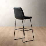 Hand-Stitched Tall Leather Bar Chair - Black - 4