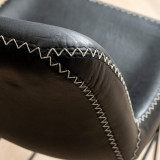 Hand-Stitched Tall Leather Bar Chair - Black - 6