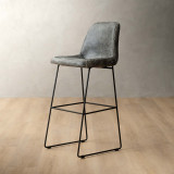 Hand-Stitched Tall Leather Bar Chair - Charcoal - 1