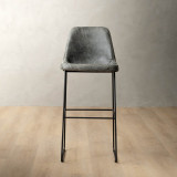 Hand-Stitched Tall Leather Bar Chair - Charcoal - 2