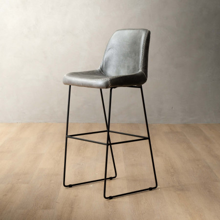 Hand-Stitched Tall Leather Bar Chair - Pepper