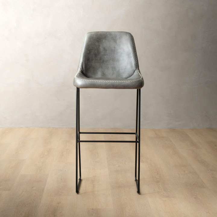 Hand-Stitched Tall Leather Bar Chair - Pepper - 2