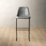 Hand-Stitched Tall Leather Bar Chair - Pepper - 2