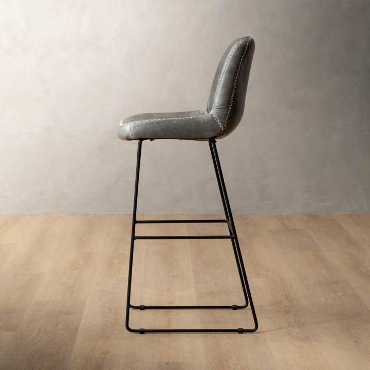 Hand-Stitched Tall Leather Bar Chair - Pepper - 3