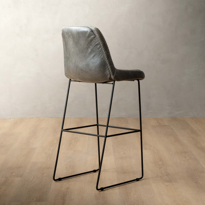 Hand-Stitched Tall Leather Bar Chair - Pepper - 4