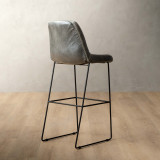 Hand-Stitched Tall Leather Bar Chair - Pepper - 4