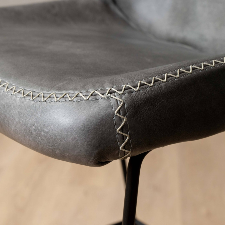 Hand-Stitched Tall Leather Bar Chair - Pepper - 5