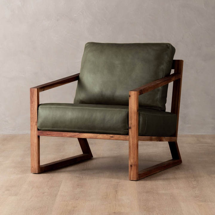 Clarens Leather Armchair - Blackwood - Olive - 1