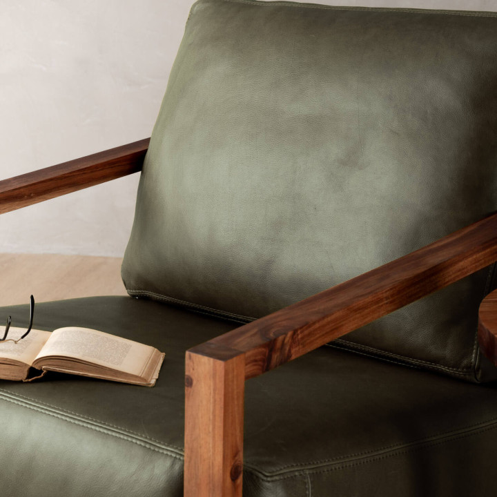 Clarens Leather Armchair - Blackwood - Olive - 3