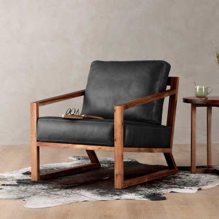 Clarens Leather Armchair - Blackwood - Black