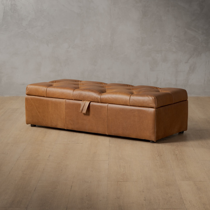 Aveline Leather Storage Ottoman - Cinnamon - 1