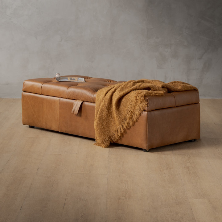 Aveline Leather Storage Ottoman - Cinnamon - 2