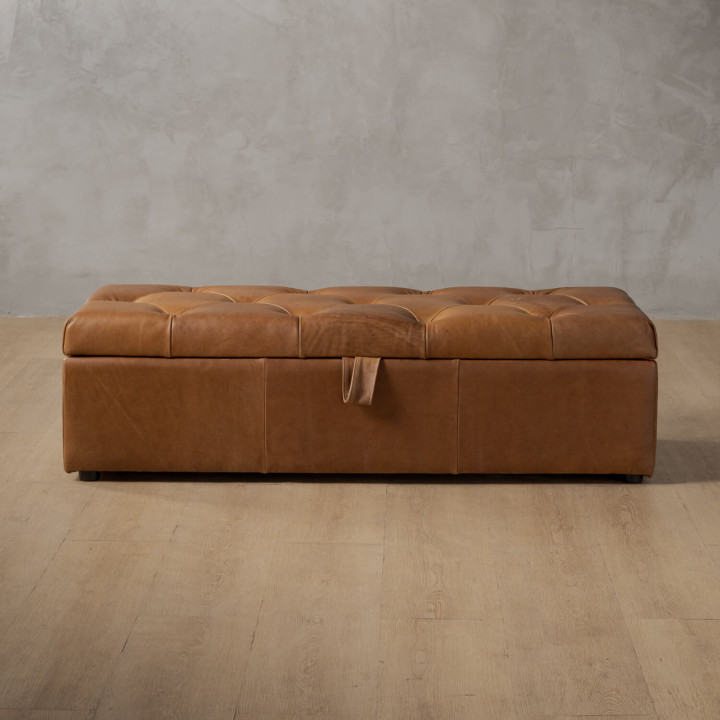 Aveline Leather Storage Ottoman - Cinnamon - 4