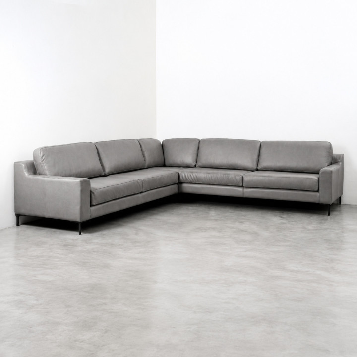 Demo - Tulbagh Full Corner Leather Couch - Pepper - 1