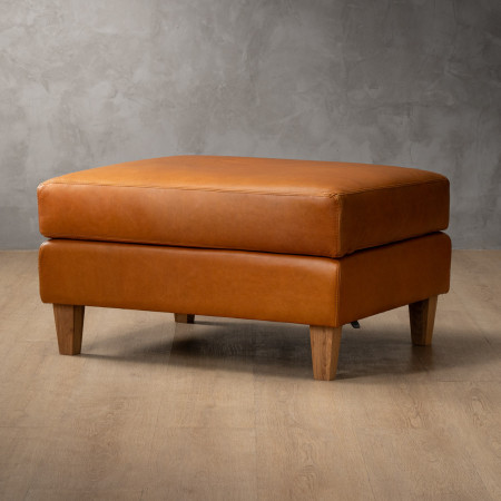 Douglas Leather Ottoman - Ginger