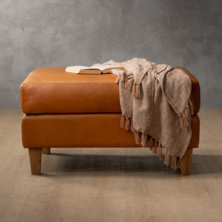 Douglas Leather Ottoman - Ginger - 2