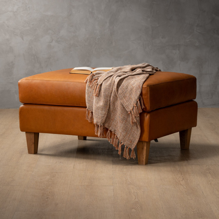 Douglas Leather Ottoman - Ginger - 3