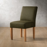 Demo - Chunky Leather Dining Chair Olive - Oak - 1