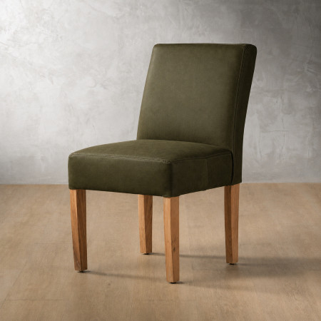 Demo - Chunky Leather Dining Chair Olive - Oak - 1