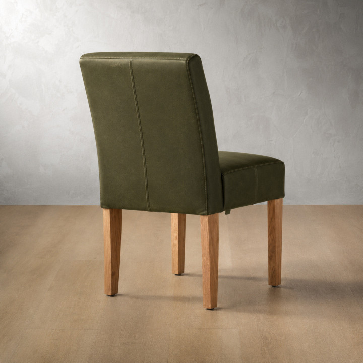 Demo - Chunky Leather Dining Chair Olive - Oak - 3