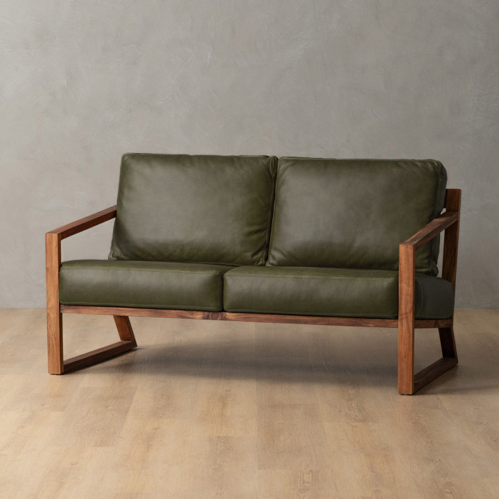 Clarens 2-Seater Leather Couch - Blackwood - Olive - 2