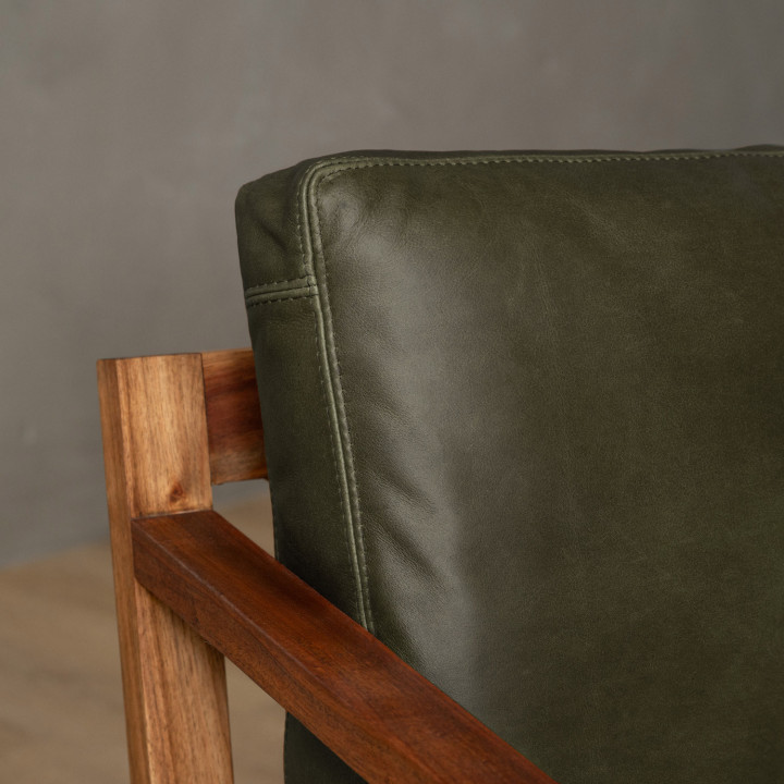 Clarens 2-Seater Leather Couch - Blackwood - Olive - 4