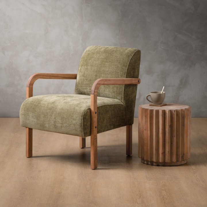 Palmiet Fabric Armchair - Blackwood - Olive Wave - 3