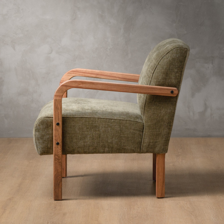Palmiet Fabric Armchair - Blackwood - Olive Wave - 5