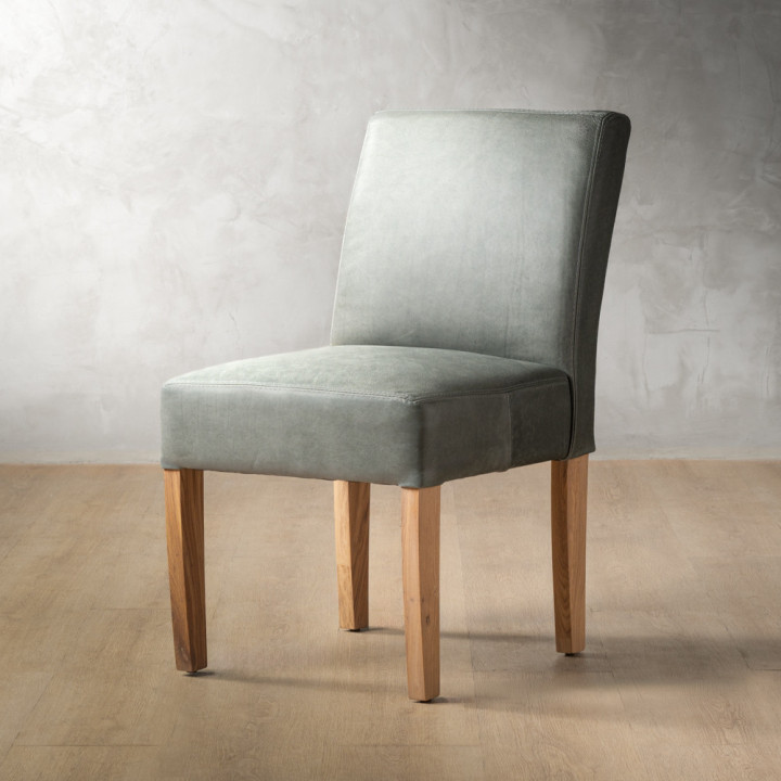 Demo - Chunky Leather Dining Chair - Oak - Pepper - 1