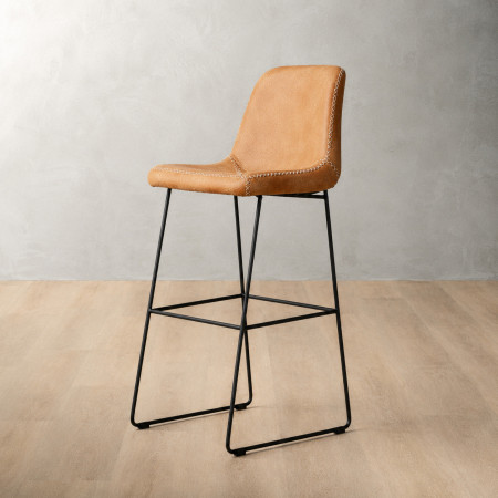 Demo - Hand-Stitched Tall Leather Bar Chair - Caramel - 1