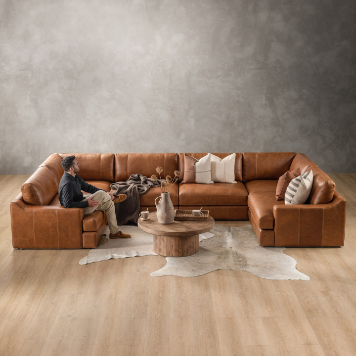 Windermere Modular Leather U-Shape Couch - Cinnamon - 2