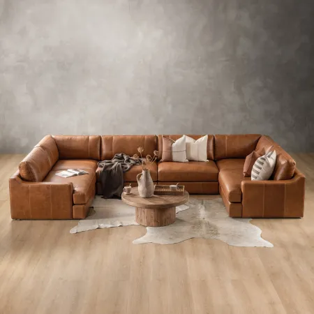 Windermere Modular Leather U-Shape Couch - Cinnamon - 5
