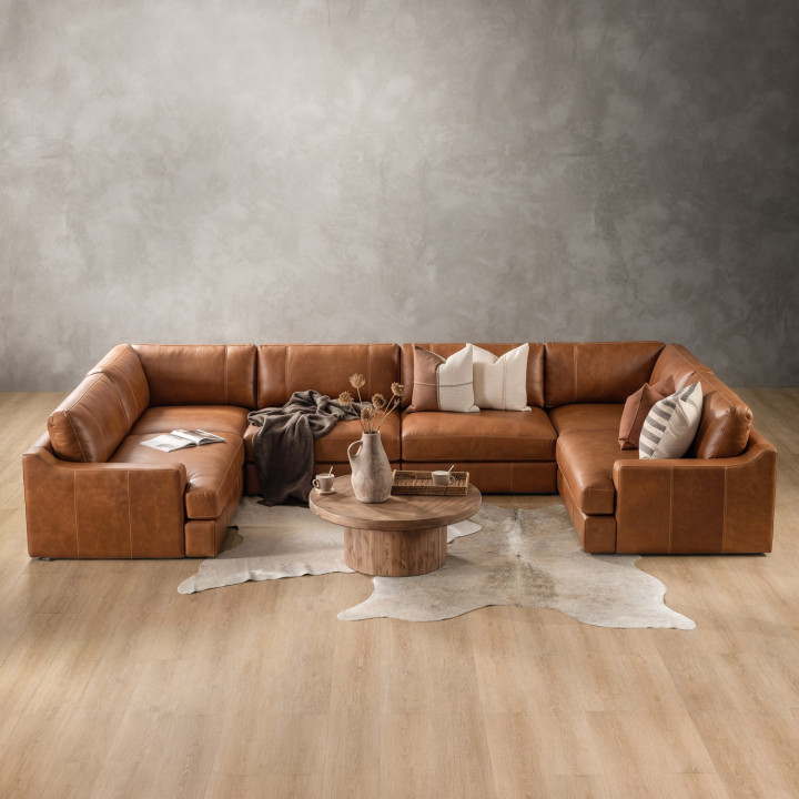 Windermere Modular Leather U-Shape Couch - Cinnamon - 5