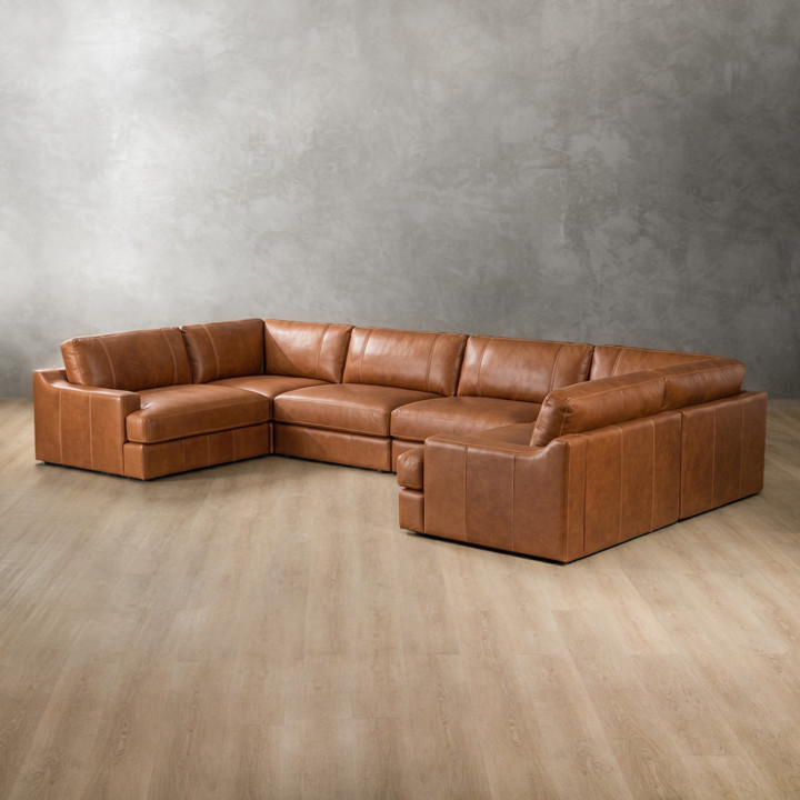 Windermere Modular Leather U-Shape Couch - Cinnamon - 6
