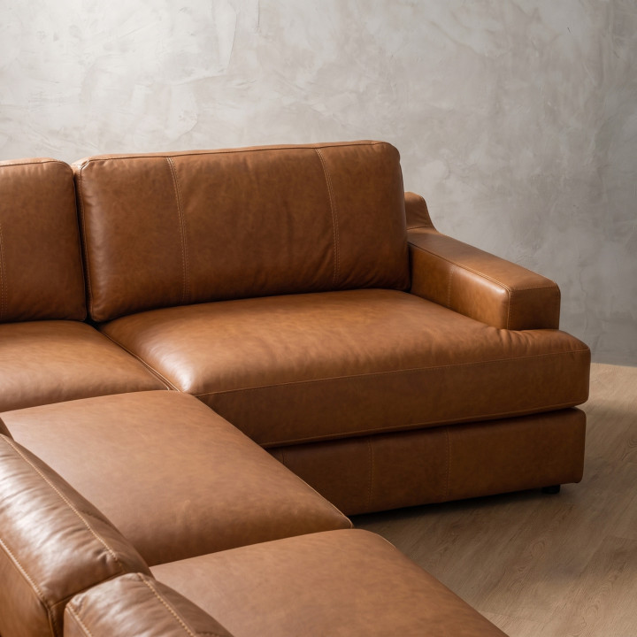 Windermere Modular Leather U-Shape Couch - Cinnamon - 8