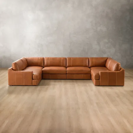 Windermere Modular Leather U-Shape Couch - Tan - 1