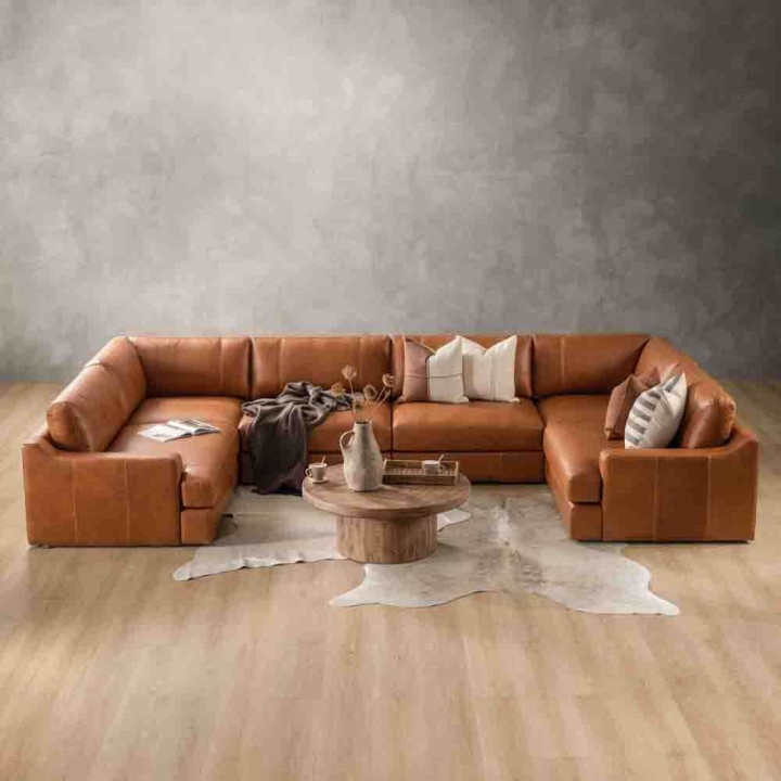 Windermere Modular Leather U-Shape Couch - Tan - 5