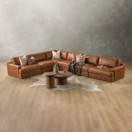 Windermere Extra Large Modular Leather Corner Couch - Cinnamon - 5