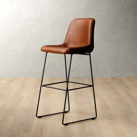 Demo - Hand-Stitched Tall Leather Bar Chair - Butterscotch - 1
