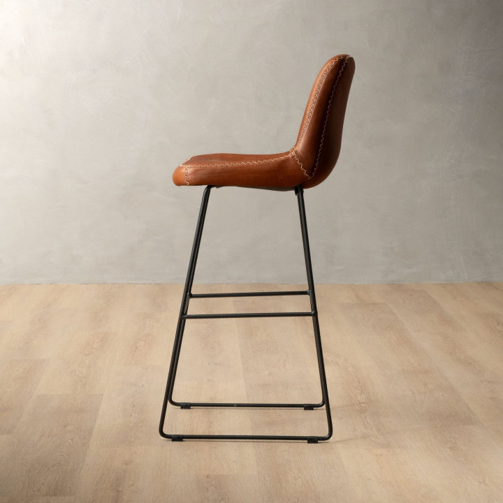 Demo - Hand-Stitched Tall Leather Bar Chair - Butterscotch - 3