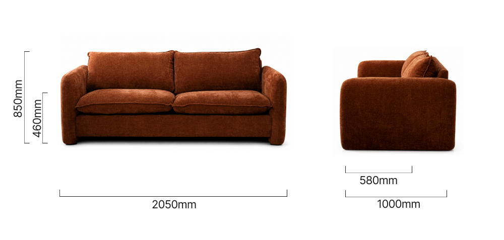 Mokoro 3-Seater Fabric Couch Rust Wave