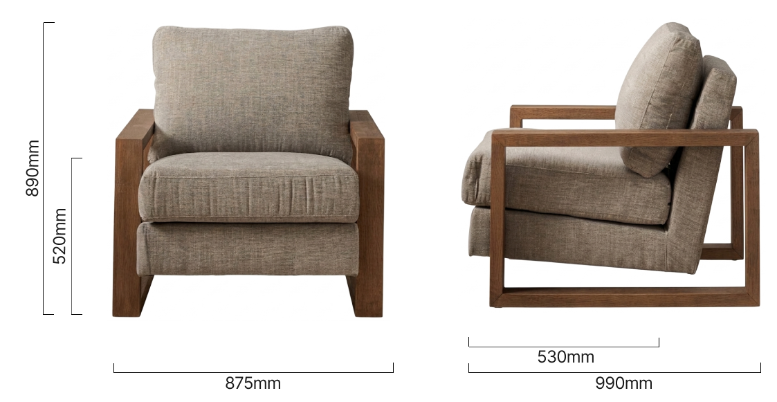 Dravenso Fabric Armchair Forest Ash Dimensions