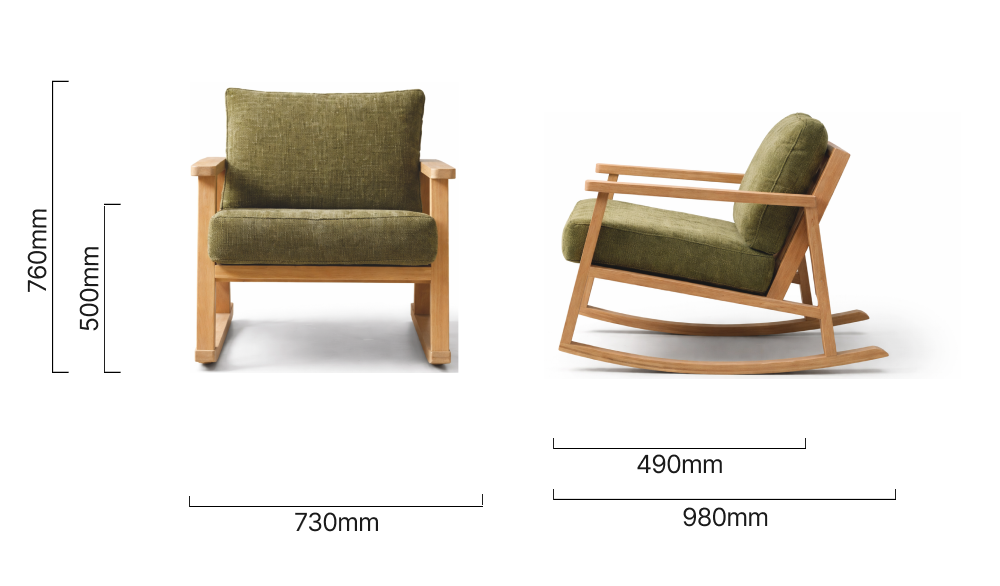 Arabella Rocking Chair Oak Olive Wave Dimensions