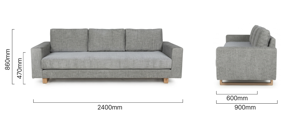 Clarkson Fabric Couch Forest Ash Dimensions