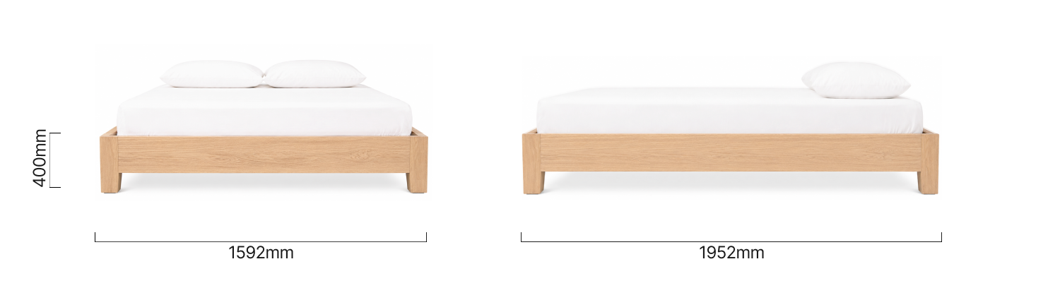 Adara Bed Base Queen Oak Dimensions