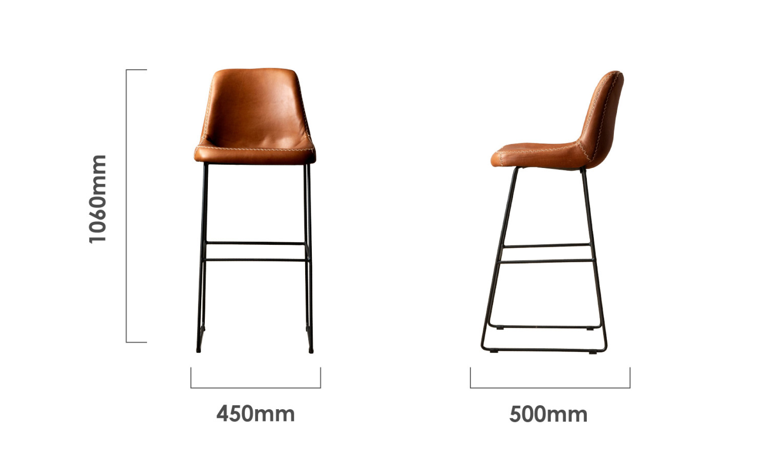 Hand-Stitched Tall Leather Bar Chair Dimensions